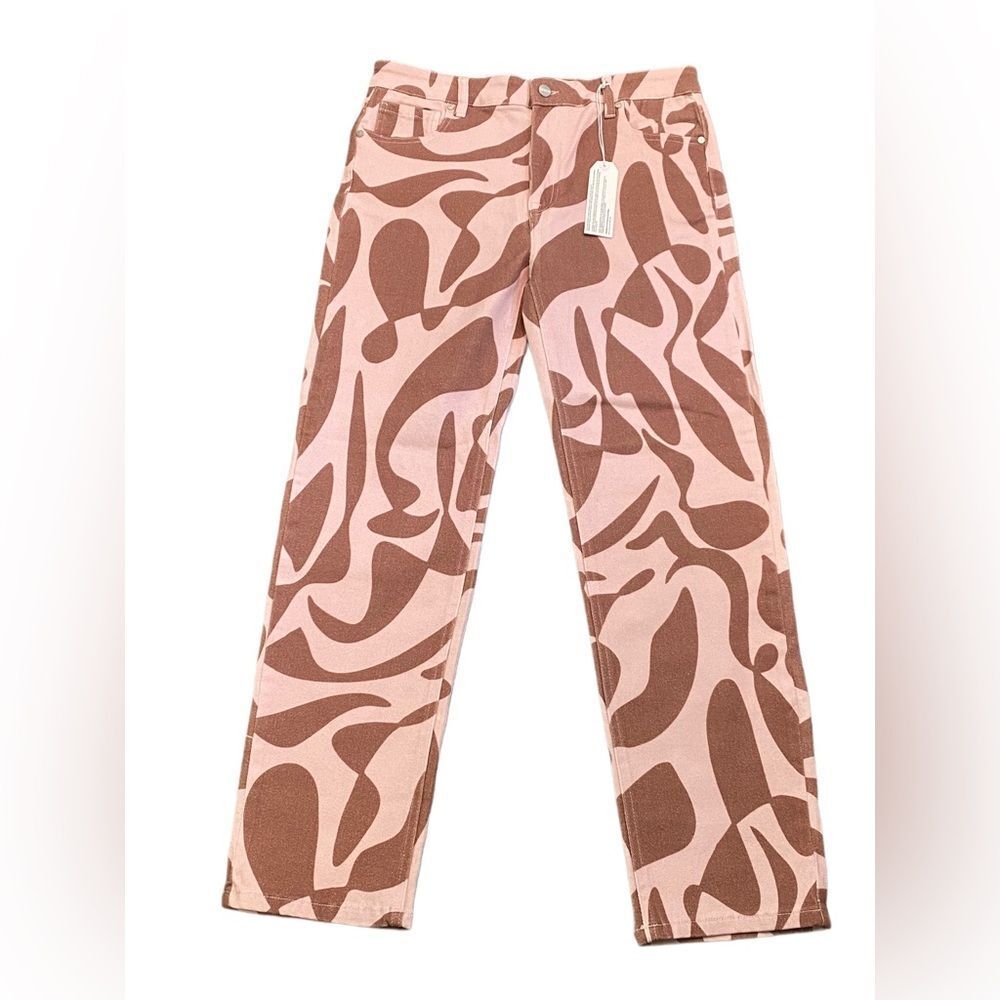 NWT Sanctuary Denim 90s Jeans High Rise Straight Mod Print Pink & Brown Sz. 29 - Picture 3 of 5